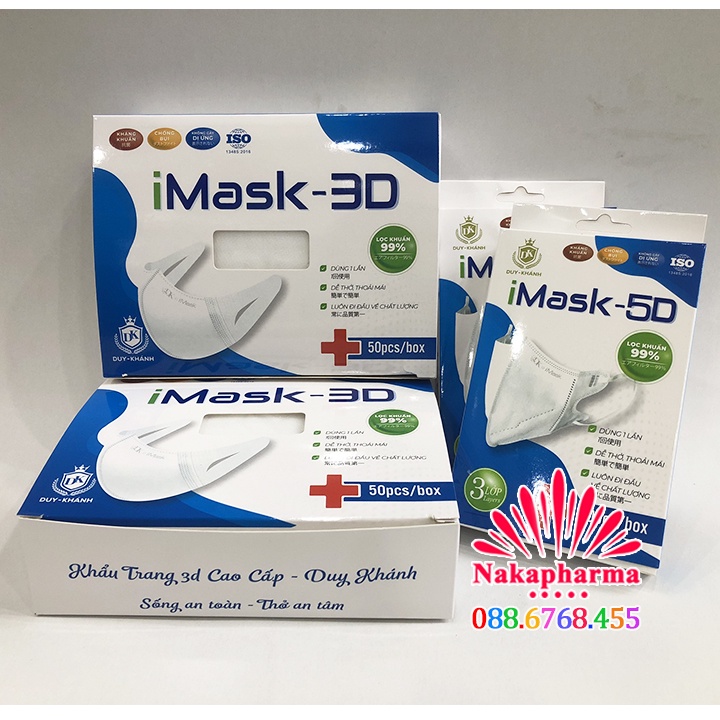 Khẩu trang y tế iMask 3D Duy Khánh cao cấp – Lọc khuẩn tối ưu, không gây dị ứng, dễ thở, ôm khít mặt - 5D i-Mask
