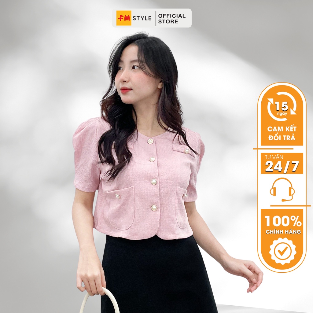 Áo croptop kiểu nữ FM STYLE tay phồng 4 túi phối 8 nút lai bầu phong cách ulzzang thời trang Hàn Quốc 206270009