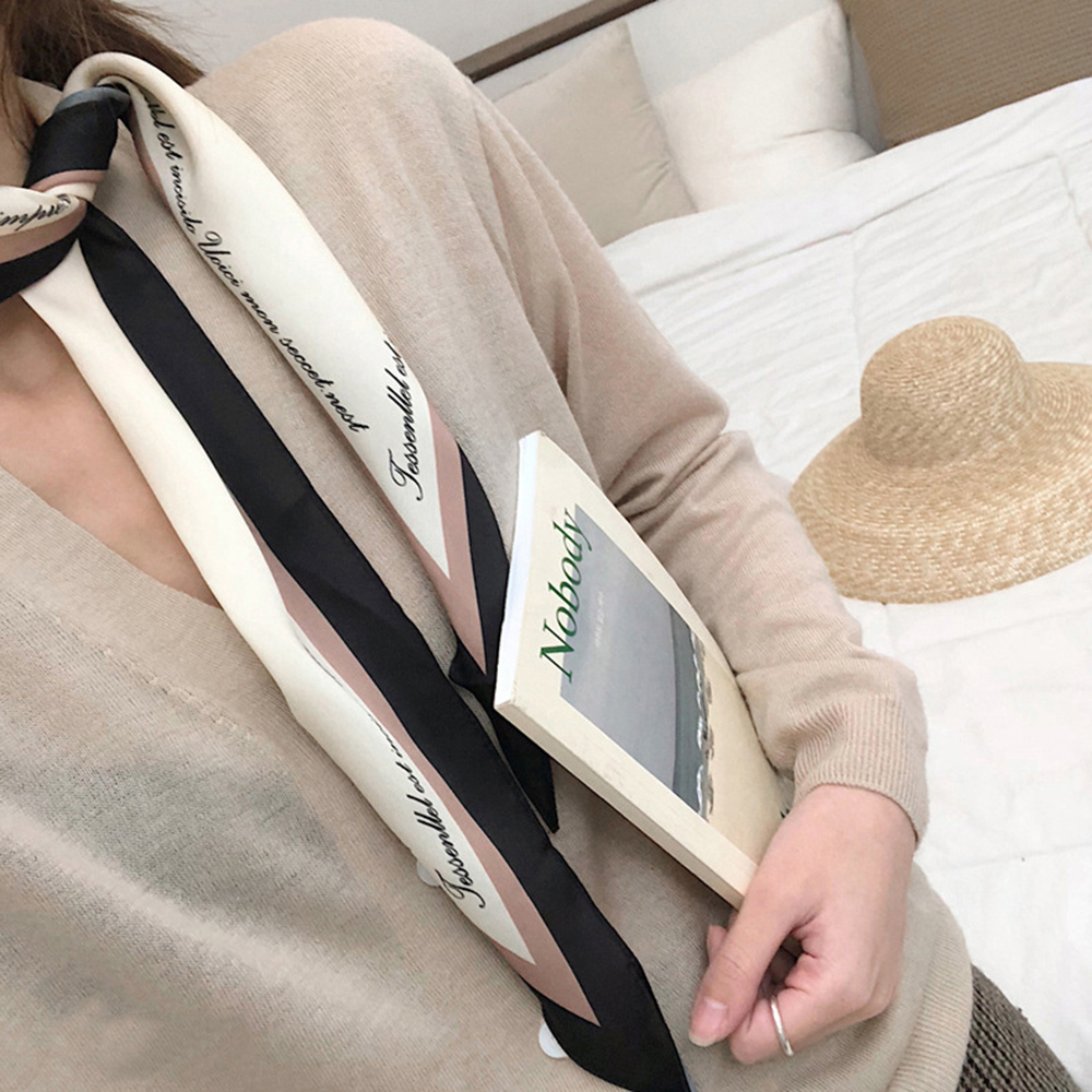 Khăn quàng cổ chất satin có thể dùng buộc túi / buộc tóc đa năng dáng dài in họa tiết thời trang cho nữ