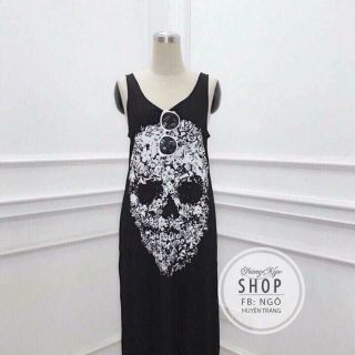 Váy đầu lâu hoa đẹp xuất sắc nha khách ơi! váy hai day bản to, chất vải cotton, hình ảnh đầu lâu được ghép bởi nhiều bôn