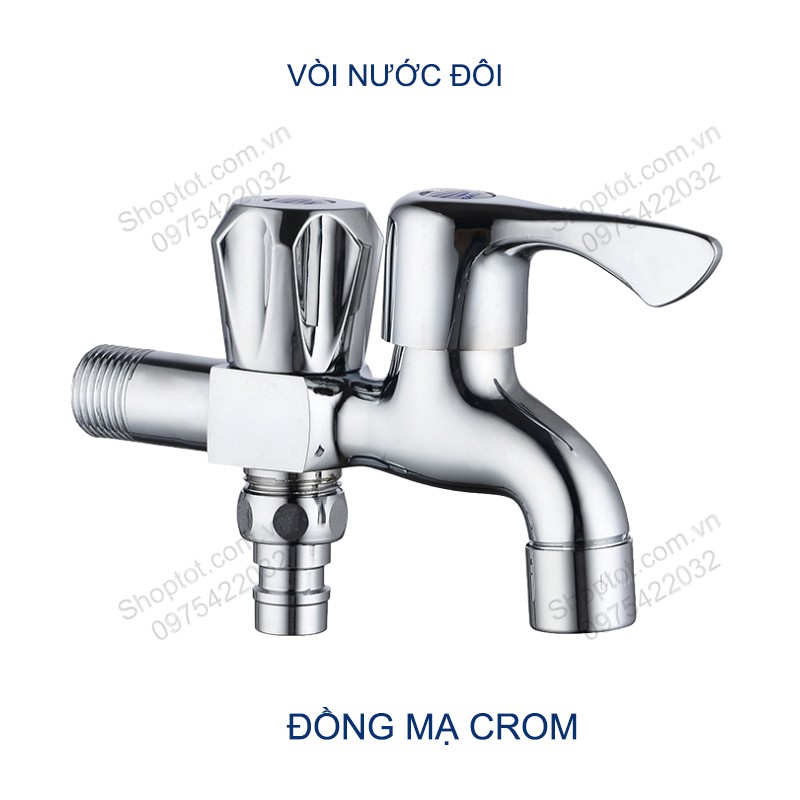 Vòi nước lạnh đôi gắn tường bằng inox 304 hoặc đồng mạ crom tùy chọn - Có đầu cấp cho nước máy giặt