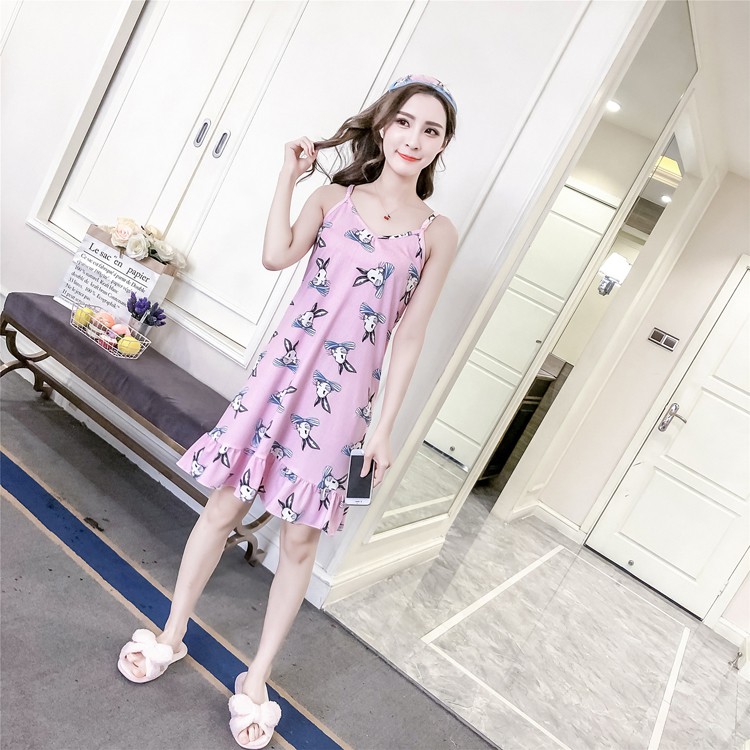 Váy 2 dây, váy mặc nhà hình thỏ kẻ sọc có 2 màu cho chị em lựa chọn Vn18