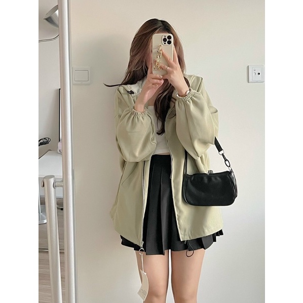 Áo khoác nỉ tay bo chun dáng rộng