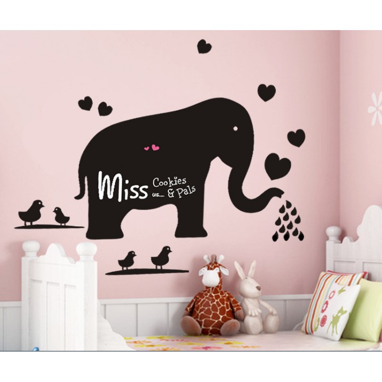 Decal trang trí tường Bảng viết Con Voi phun nước đen
