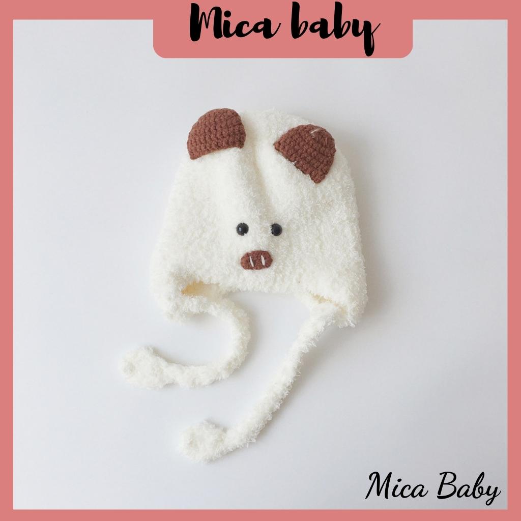 Mũ len hình heo bông xù đáng yêu cho bé từ 4m-2y Mica baby ML33