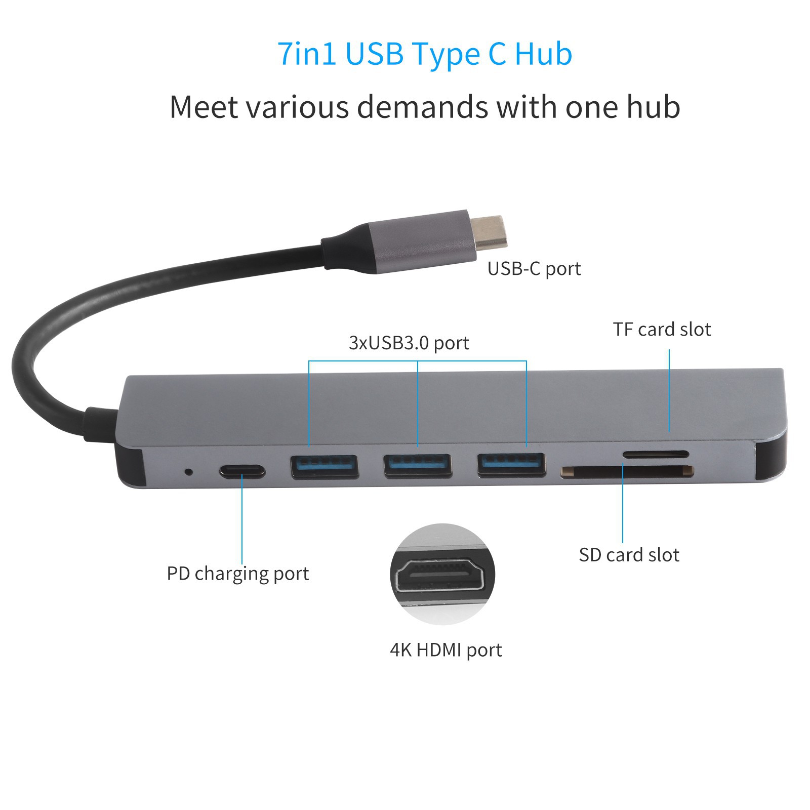 Bộ mở rộng USB Type-c PD sạc 7 cổng