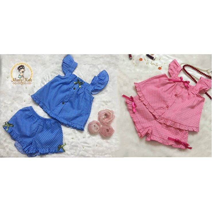 Bộ mặc nhà chấm bi Mialy kids cho bé gái (10-30kg) - Vải mềm mát, hoạ tiết chấm bi thời trang