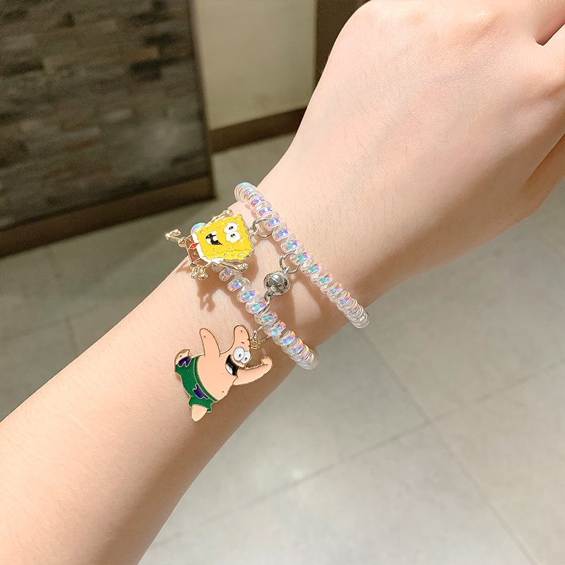 Set 2 Vòng Tay Dây Co Giãn Mặt Nam Châm Họa Tiết Hoạt Hình Đơn Giản Dành Cho Cặp Đôi