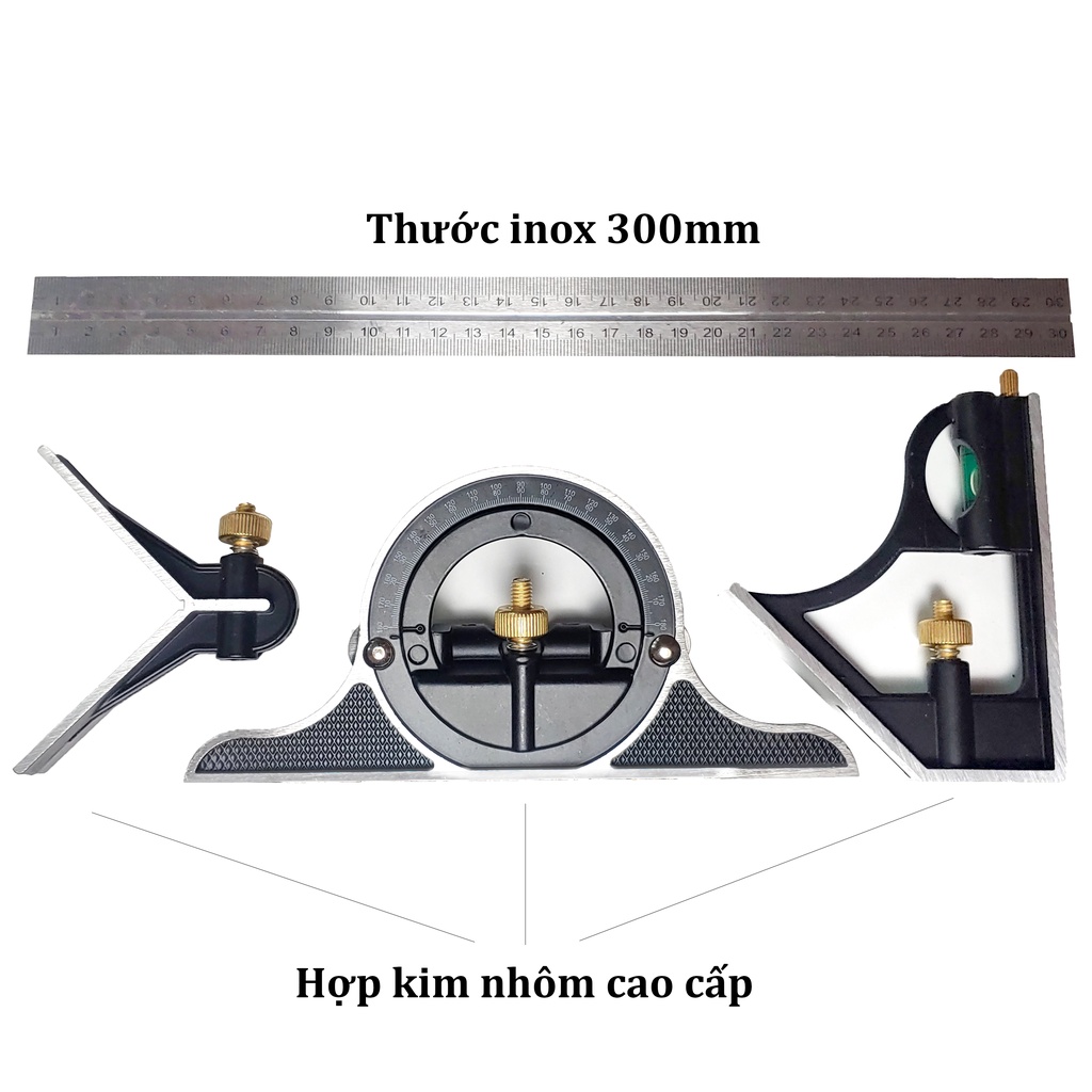 Thước đo góc đa năng, Thước ke góc vuông 30cm chất liệu inox, nhôm cao cấp