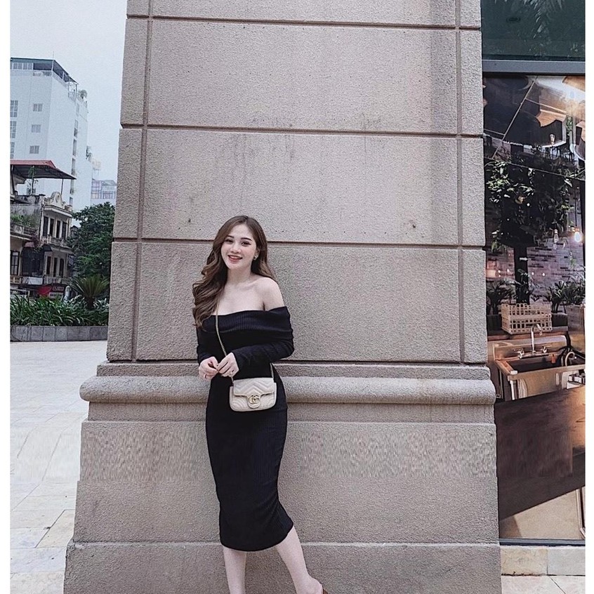 (VIDEO+HÌNH THẬT) Đầm Body Trễ Vai Tay Dài Bẹ To From Dài (ĐEN+NÂU) | BigBuy360 - bigbuy360.vn