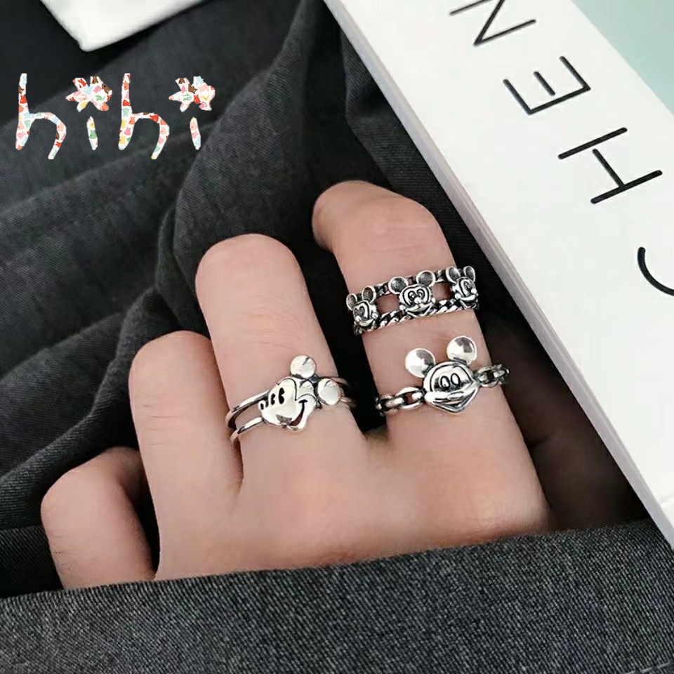 Nhẫn hợp kim hai lớp kiểu chuột Mickey phong cách cổ điển