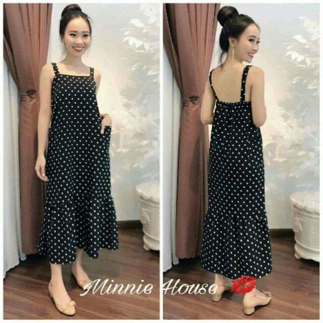 Đầm bầu maxi chấm bi đuôi cá