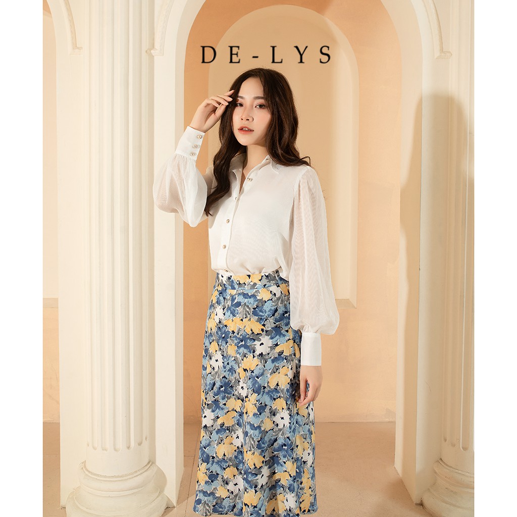 Chân váy chữ a công sở cao cấp Delys chân váy dài chữ a lưng cao họa tiết hoa xanh | BigBuy360 - bigbuy360.vn
