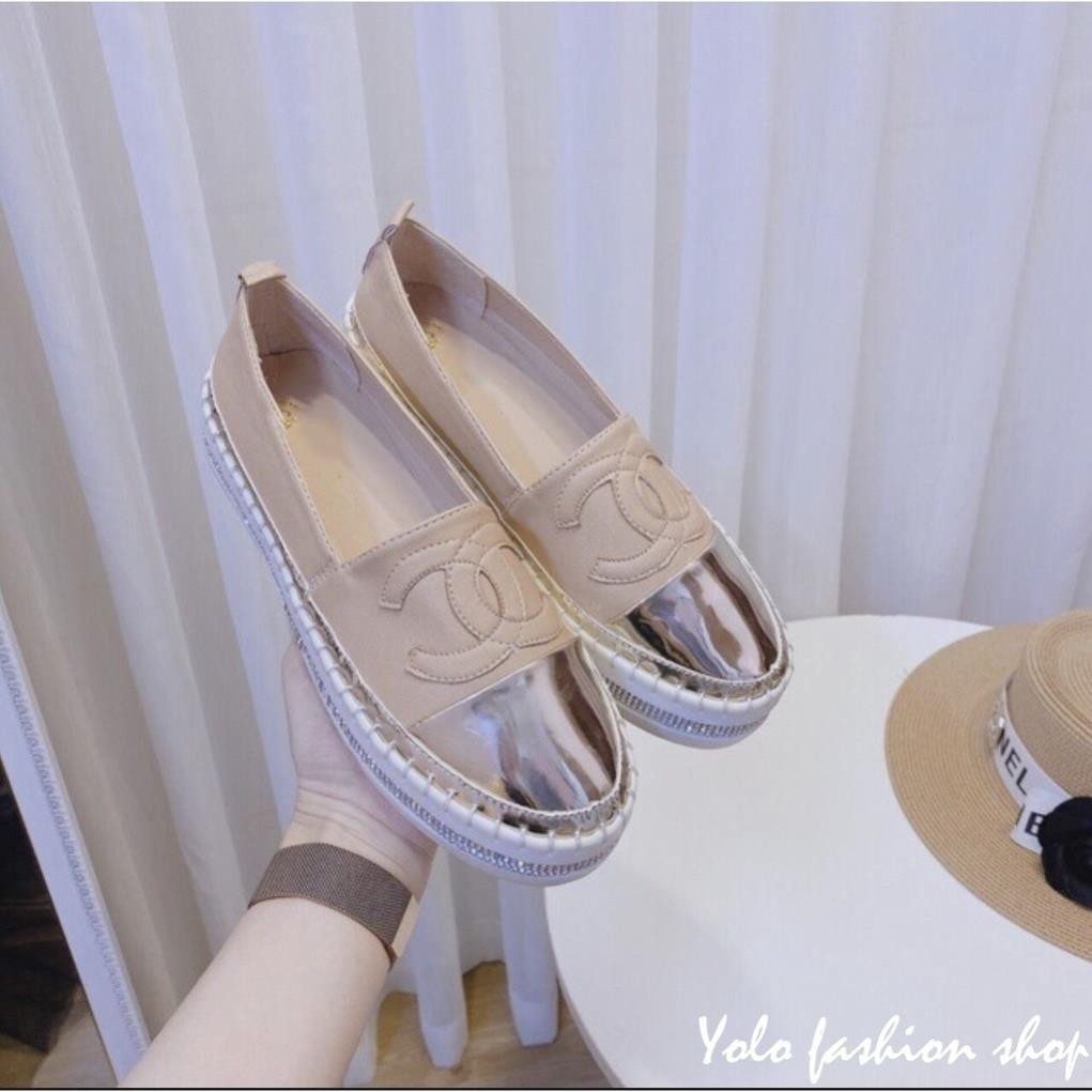 Giày lười slip on nữ mũi bạc độn đế 3p bọc cói vintage thời trang GL12 | BigBuy360 - bigbuy360.vn