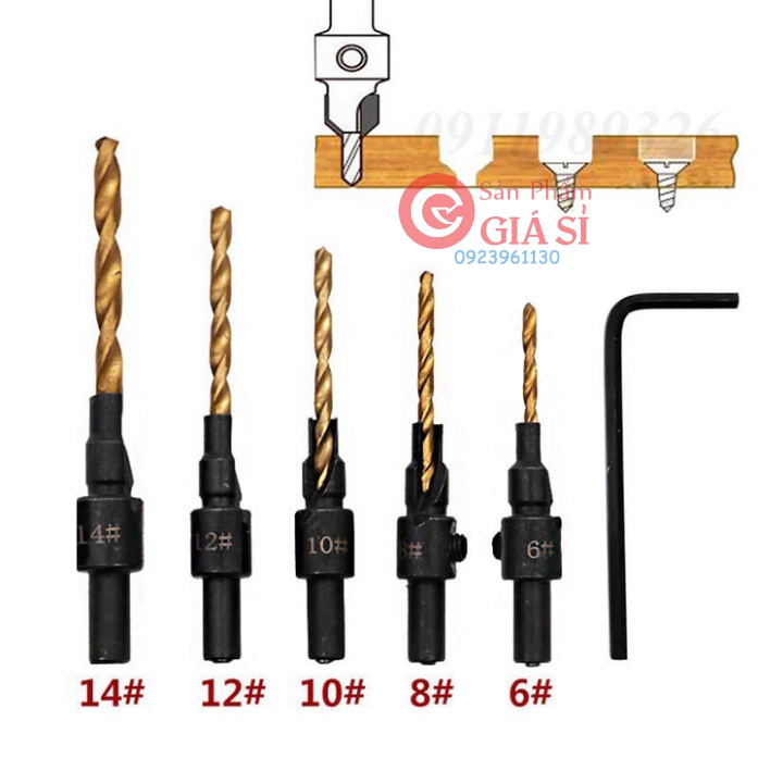 Bộ 5 mũi khoan âm vít gỗ , Mũi khoan 2 tầng - Mũi khoan doa lỗ ❤️freeship❤️