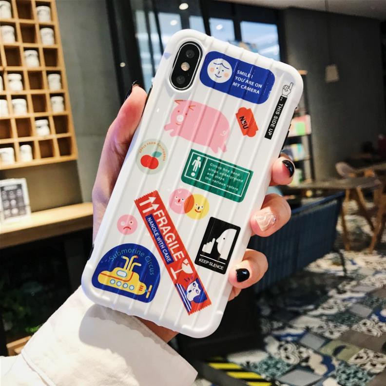 Ốp lưng iphone HEO NHIỀU HÌNH FRAGILE - ỐP IPHONE DẺO NỔI SỌC - VALI 3D -Hồng Anh Case