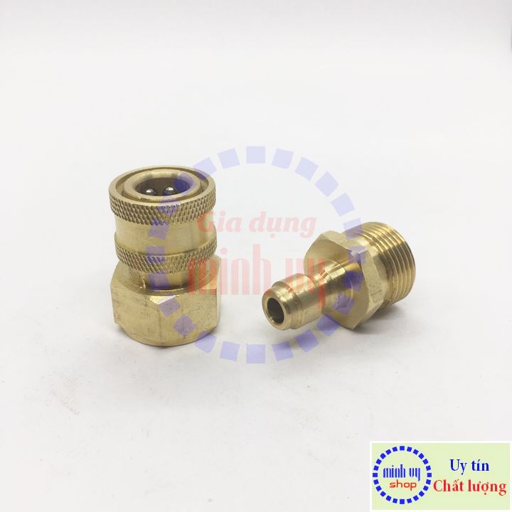 [CAO CẤP] Bộ khớp nối nhanh đầu ra dùng cho máy rửa xe công nghiệp đầu ren 22mm cốt 3/8inch - nguyên bộ đồng - BKNN3/8