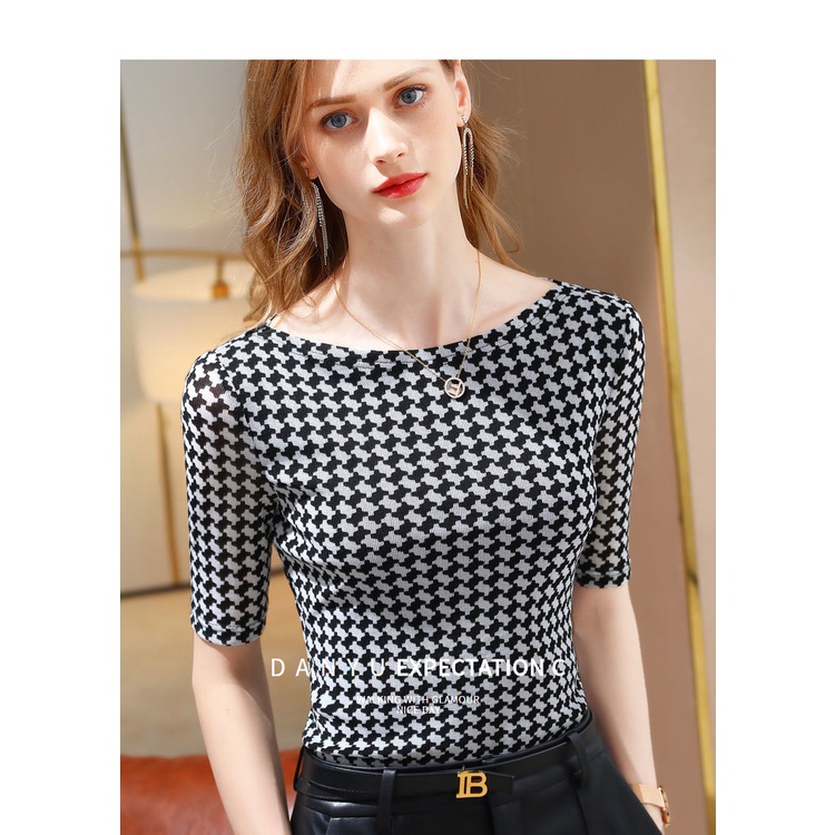 Áo Sơ Mi Tay Ngắn Hở Vai Kẻ Sọc Ca Rô Kiểu Phương Tây Trẻ Trung