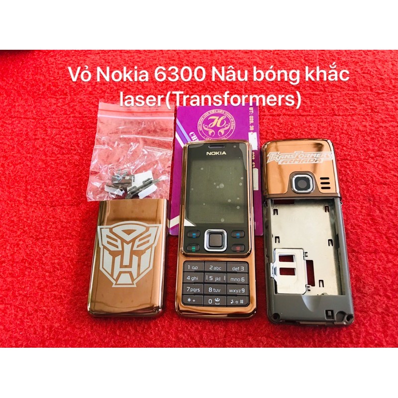 Vỏ Nokia 6300 khắc laser(Transformers)nâu bóng