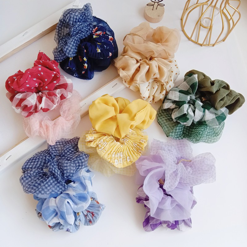 Set 3 cột tóc scrunchies đủ màu sắc mix màu