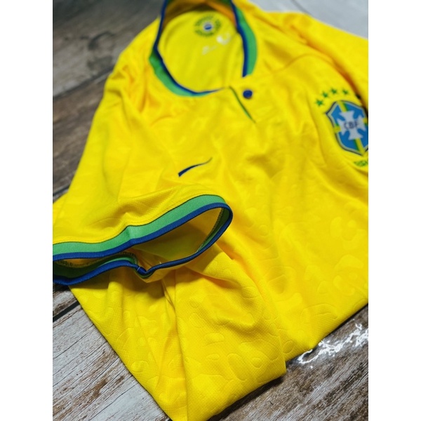 Set bộ quần áo thể thao bóng đá nam nữ vải gai mịn brazil áo  vàng quần xanh 2022 2023