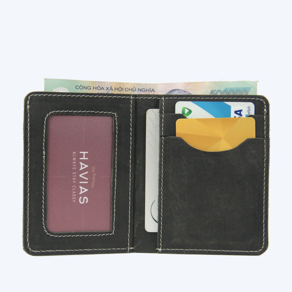 VAMI HAVIAS ví đứng Unisex nam nữ da bò thật Premium nhập khẩu 100%
