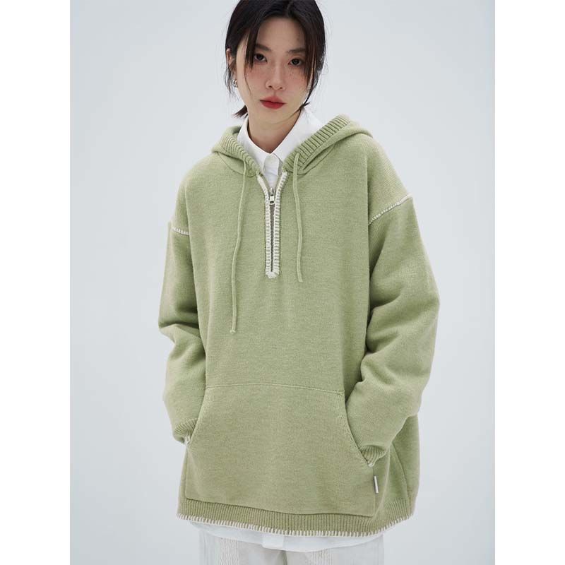 Áo Sweater Có Mũ Trùm Nửa Dây Kéo Nửa Thân Mềm Mại Thời Trang Thu Đông Cho Nam Và Nữ