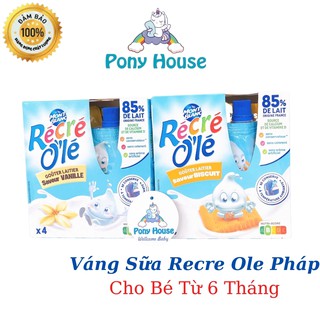 Váng sữa Mont Blanc Recre Ole Pháp - Váng sữa Nguội Cho Bé Từ 6 Tháng vị vani/ bích quy dạng túi 85g
