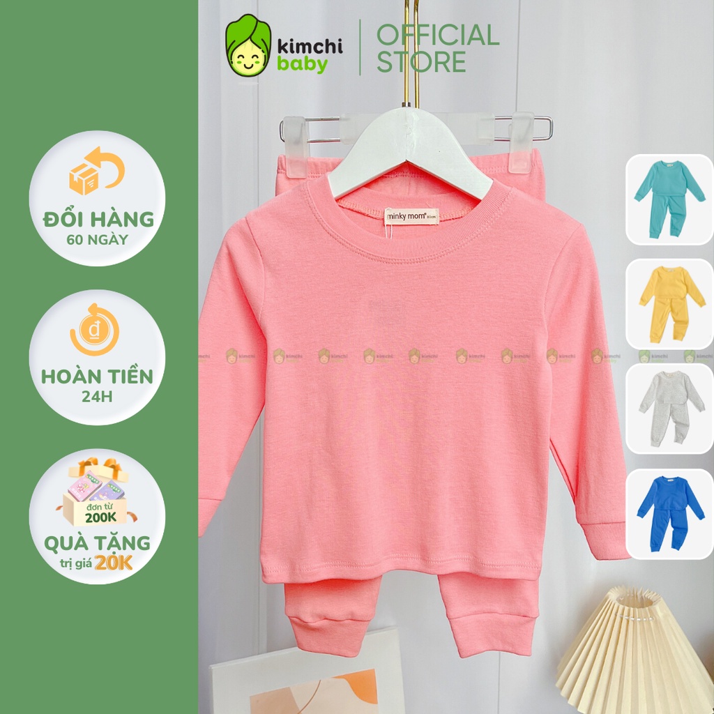 Đồ Bộ Dài Tay Bé Gái, Bé Trai Minky Mom Vải Cotton Borip Bo Gấu, Bộ Quần Áo Cho Bé Mặc Nhà Thu Đông MKMTD2213