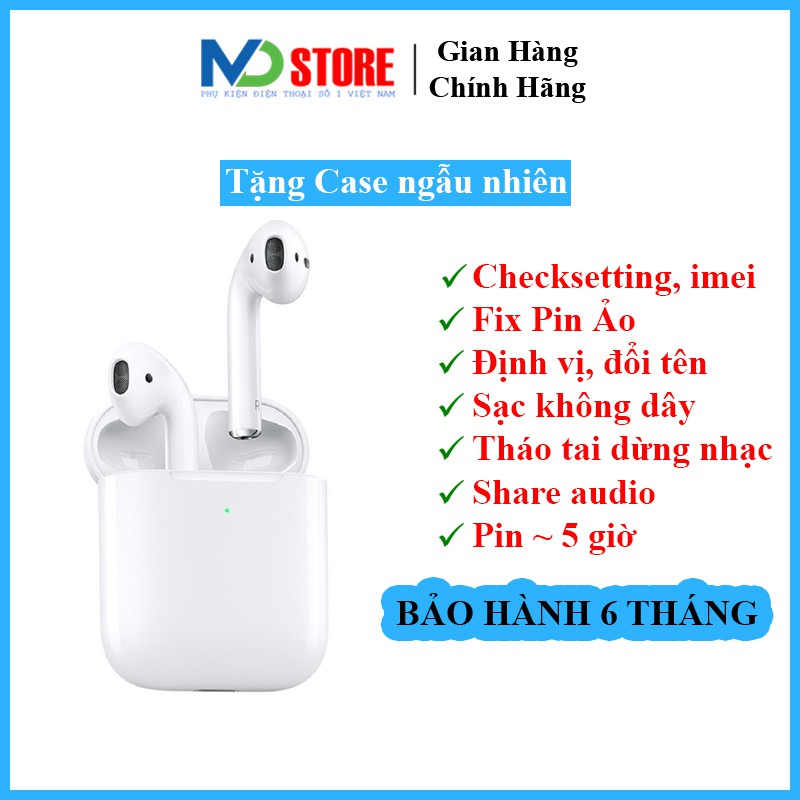 Tai nghe Bluetooth Airpods 2 Checksetting bản mới nhất Full chức năng, định vị, đổi tên, sạc không dây - MD Store