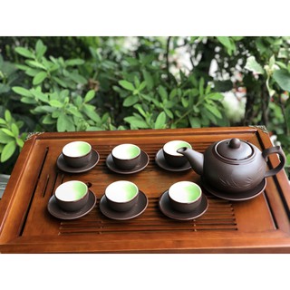 [Trà ngon🍵]Bộ ấm chén tử sa, ấm trà gốm sứ Bát Tràng  (1 ấm 6 chén 7 đĩa)