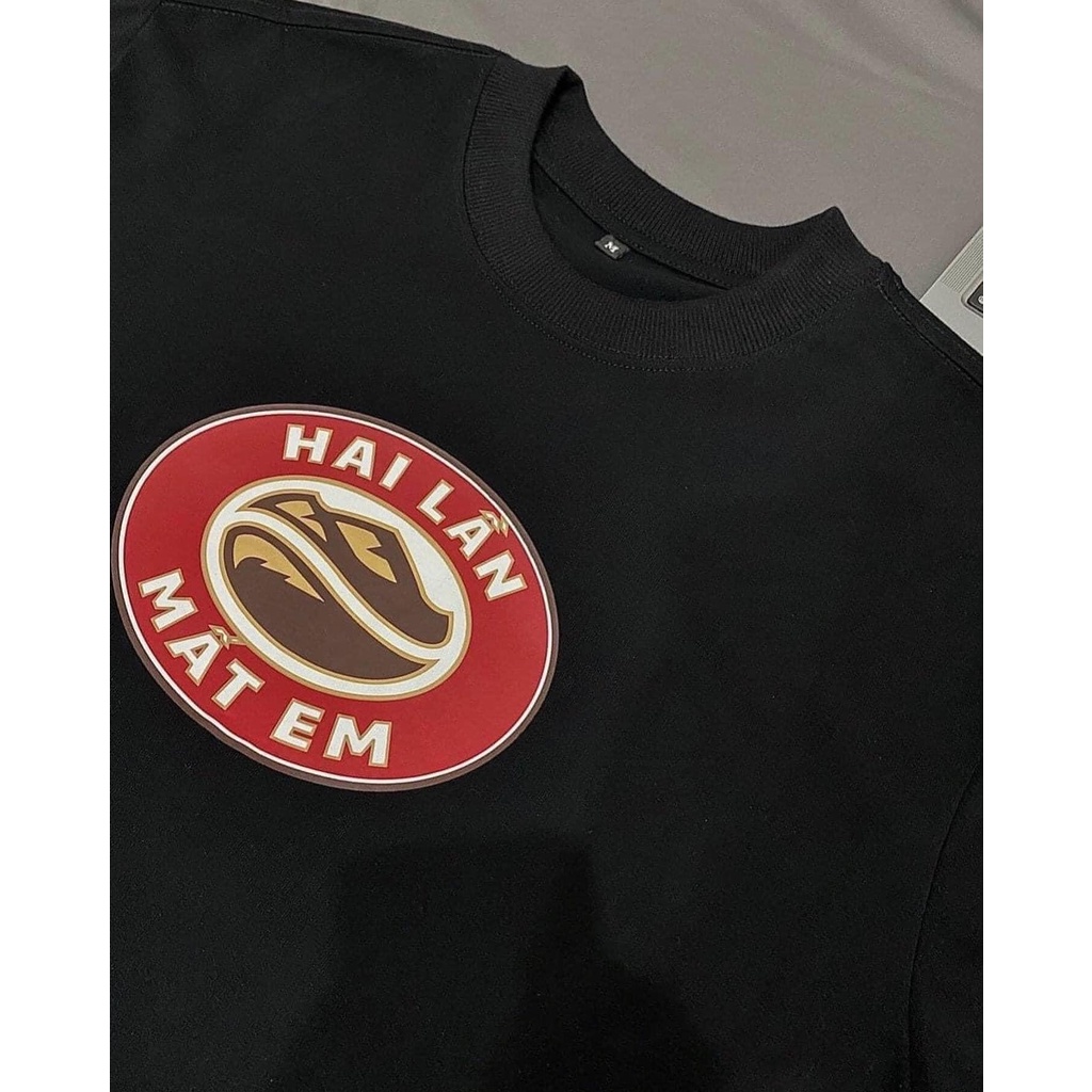 Áo thun unisex nam nữ HAI LẦN MẤT EM cotton form rộng oversize màu đen 100% cotton 2c cao cấp