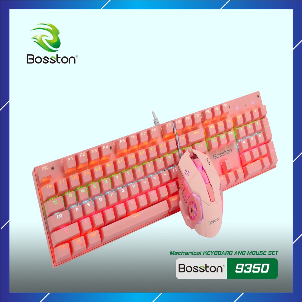 Combo Phím cơ +  Chuột chơi game Bosston EK9350 Queen Pink Chính Hãng (Hồng), siêu xinh, độ nhạy cao, dây dù, USB 2.0 | BigBuy360 - bigbuy360.vn