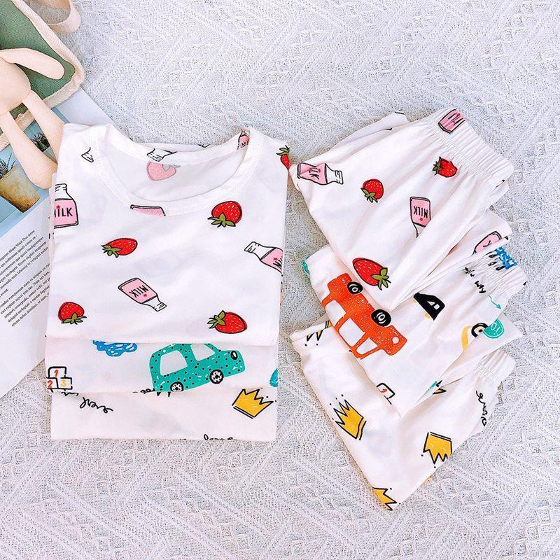 Bộ Đồ Ngủ Pijama Ngắn Tay In Họa Tiết Hoạt Hình Cho Bé