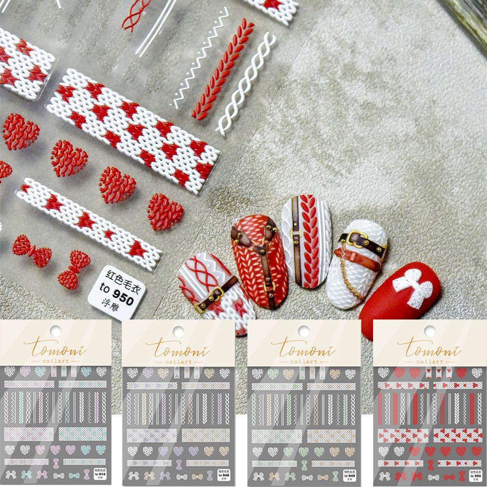 Miếng Dán Trang Trí Móng Tay Họa Tiết Đan Len 5D DIY