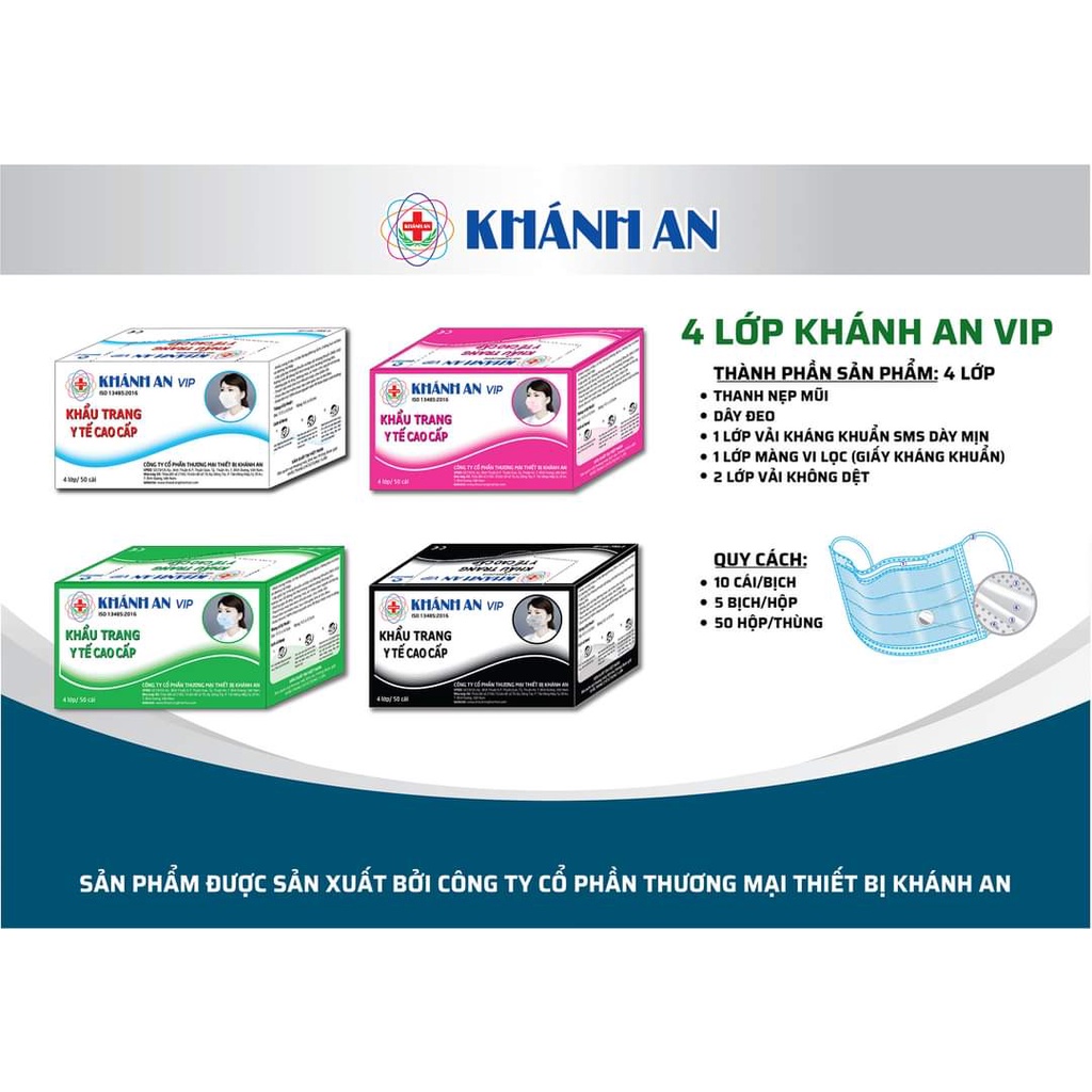 [Giá Sỉ] Khẩu trang y tế Khánh An VIP 4 lớp kháng khuẩn hộp 50 cái