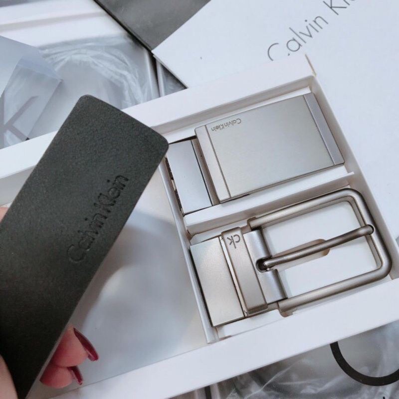 Bộ dây nịch thắt lưng 2 mặt nam CK Calvin cấp full box - Chất liệu da xịn