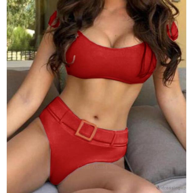 Set Bikini Lưng Cao Màu Trơn Thiết Kế Xẻ Quyến Rũ | BigBuy360 - bigbuy360.vn