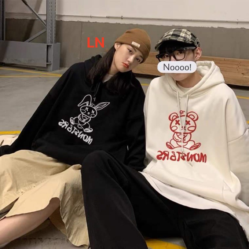 Áo Hoodie Đôi Nam Nữ Thỏ Và Gấu Kutefrom Thụng Chất Liệu Nỉ Ngoại Dày Đẹp Mịn In Hình Cute Phong Cách Hàn Quốc Thu Đông