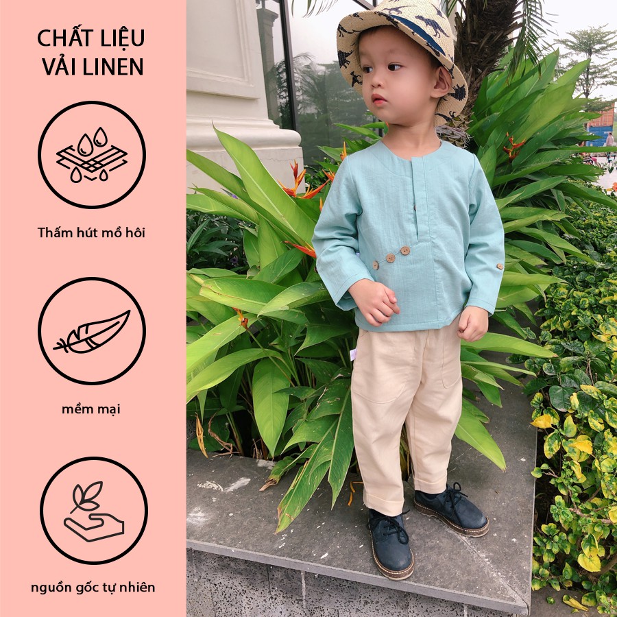 Bộ quần áo bé trai thiết kế theo phong cách bắc âu màu xanh mint bạc hà - Thời trang trẻ em cao cấp M50 Fuku Babo