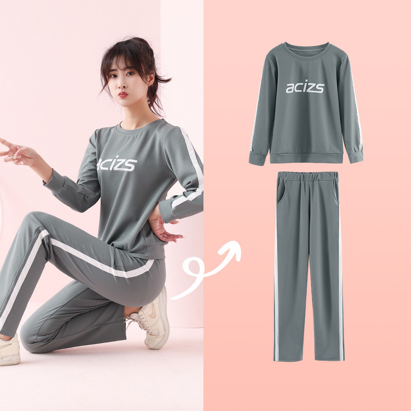 Bộ Đồ Thể Thao Áo Sweater Dài Tay Kèm Quần Ống Rộng Thời Trang Cho Nữ