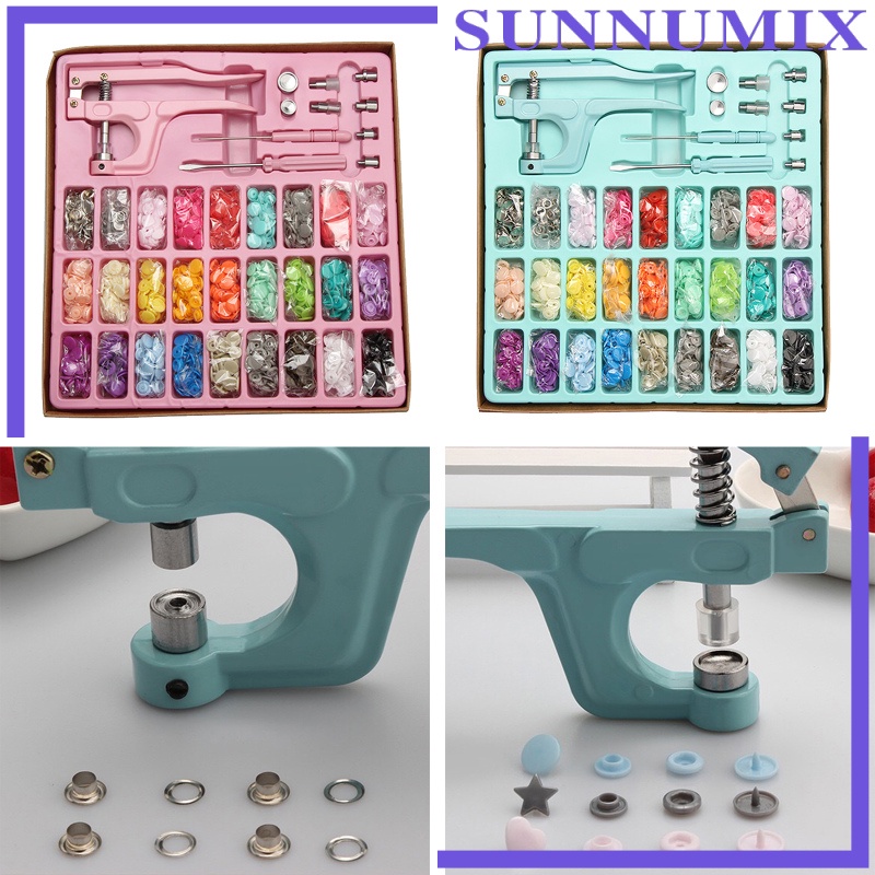 [SUNNIMIX]1 Set Snap Button Kit Resin Buttons Metal Buttons w/ Fastener Pliers Press Tool for Installing Clothes Bags Wallets Sewing Diaper Total 300 Buttons