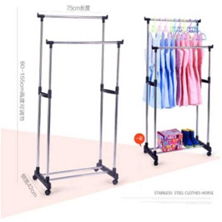 Giàn phơi quần áo 2 tầng inox thông minh có bánh xe