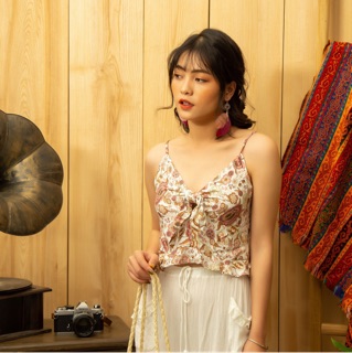 áo 2 dây lụa hoa nhí thắt nơ phong cách boho a8