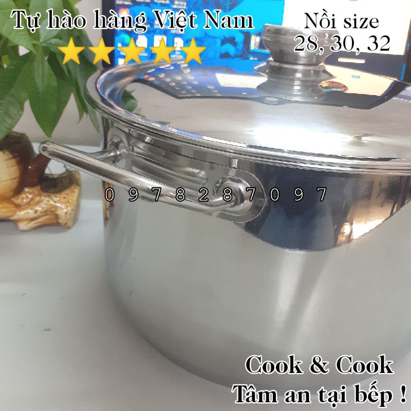 [CHÍNH HÃNG] Nồi inox 3 đáy 5, 10, 15, 20 lít cao cấp sử dụng trên bếp từ Vietcook, nồi luộc gà, nấu súp canh...