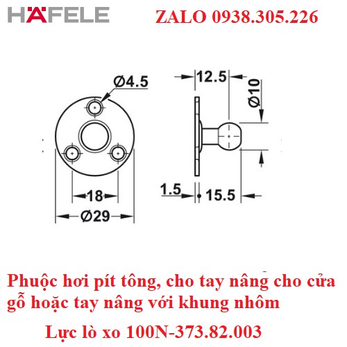 Phuộc hơi pít tông, cho tay nâng cho cửa gỗ hoặc tay nâng với khung nhôm,lực lò xo 100N 373.82.003