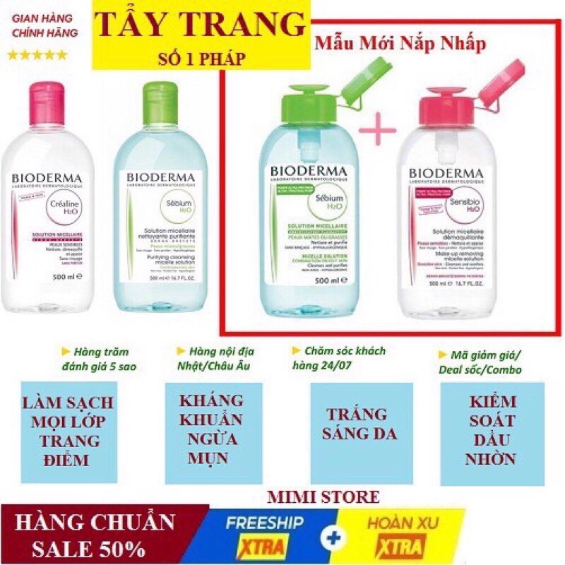 Nước tẩy trang Bioderma 500ml siêu sạch da, sạch nhờn, se lỗ chân lông của Pháp