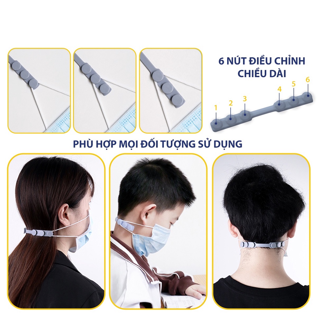 Quai đeo khẩu trang silicon chống đau vành tai loại nút tròn có 6 nút điều chỉnh tiện lợi_PK201