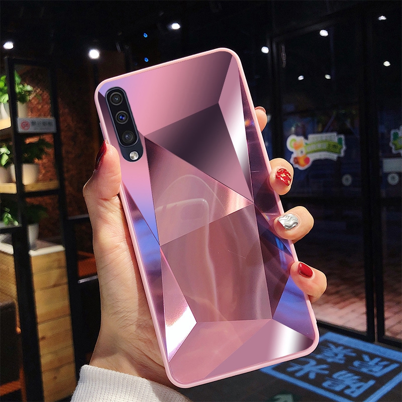 Ốp điện thoại kim cương mỏng 3D lấp lánh bóng gương cho Samsung Galaxy A52 A72 A32 A02 A01 A11 A30S M30S M21