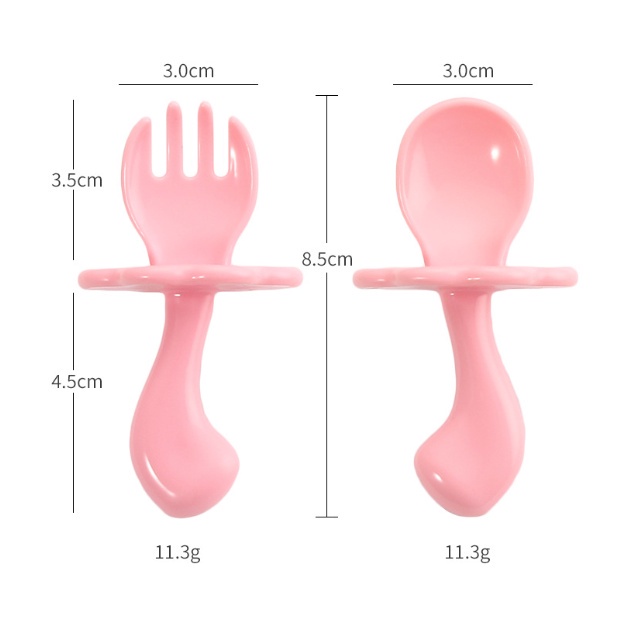 (TẶNG YẾM MÁNG)Thìa dĩa tập xúc cho bé có nút chặn giúp bé tập ăn KÈM HỘP NHỰA, Set thìa dĩa có ngáng chống hóc Thị Nắng